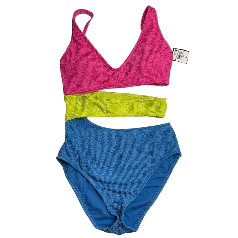 Bar III Better To Gather Cut-Out One-Piece Swimsuit Pink Blue Small New